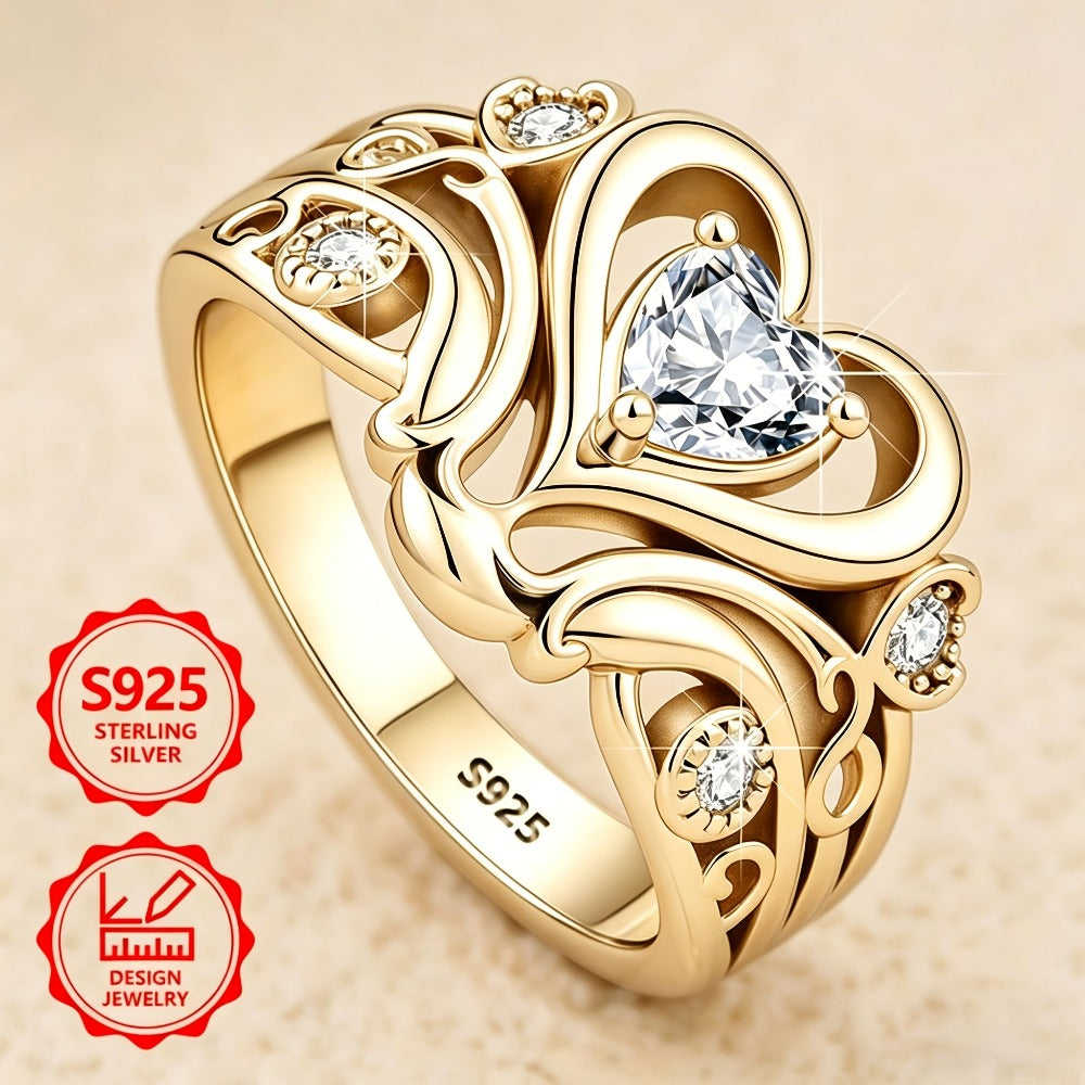 Plata de ley 925 PM:E27 - Un exquisito anillo de moda para mujer, elegante y con estilo, adornado con circonita cúbica sintética brillante. Esta joya de alta gama para mujer es perfecta para vacaciones, uso diario y un regalo conmemorativo ideal para amig