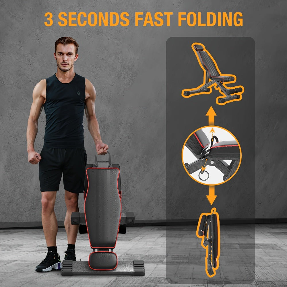 Banca de Pesas Ajustable con Inclinación - Capacidad de 300 kg/660 LB, Banco Plegable para Gimnasio en Casa con Estructura de Hierro Resistente y 10 Posiciones Ajustables para Ejercicios de Prensa de Pecho, Hombros y Abdominales (Negra)