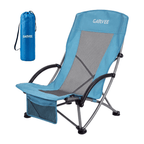 Silla de Playa Elevada, Sillas de Playa Plegables Portátiles, Ligera con Portavasos, Bolsillo de Almacenamiento y Bolsa de Transporte, Perfil para Camping, Playa, Viajes