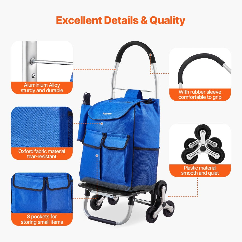 Carrito de Escaleras Plegable VEVOR con 6 Ruedas y Bolsa de Almacenamiento de 36L
