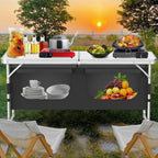 Set de Cocina Portátil para Camping con Gabinete Plegable, Completo con Bolsa de Transporte y Estructura de Metal, Ideal para Picnics, Salidas a la Playa, Viajes y Barbacoas, Mide 120X47X62Cm