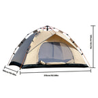 PAKICETUS Carpa de Apertura Rápida para Exteriores - 1-2/3-4 Personas, Carpa para Todas las Estaciones, Doble Puerta con Ventilación Mejorada, Ligera y Resistente al Viento en Gris/Amarillo, Ideal para Camping, Senderismo, Accesorios para Campistas, Carpa
