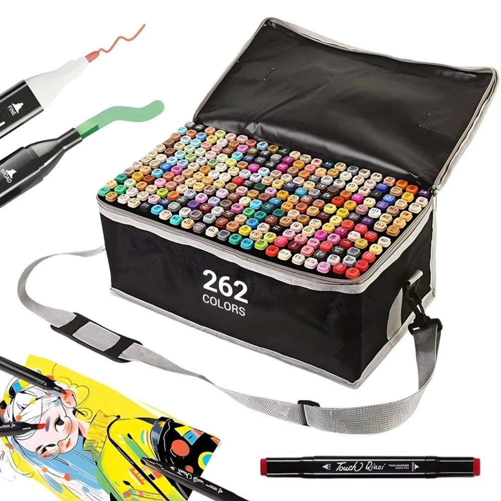 Juego de 262 rotuladores de doble punta con estructura cuadrada y bolsa de almacenamiento para pintar, dibujar y diseñar, suministros de pintura, herramientas de arte, herramientas de grabado, rotuladores de pintura
