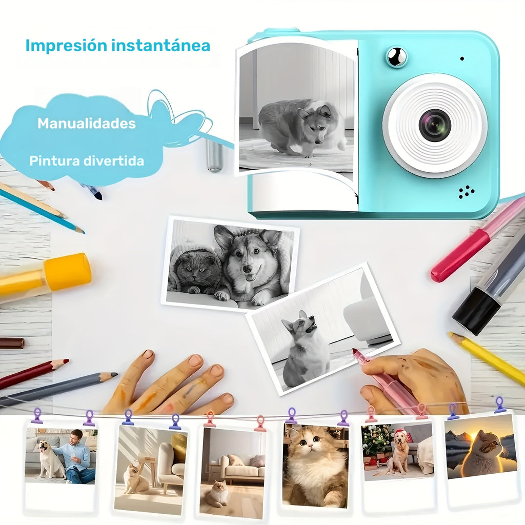 Cámara instantánea con rollos de papel para fotos, creatividad y regalo