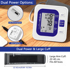 Monitores de presión arterial digitales de brazo precisos con manguito grande para uso doméstico, IBH, medidor de pulso, manguito de 22-40 cm, memoria 2X120, pantalla LCD (48x65 mm); se usa con alimentación por enchufe y a pilas (pilas no incluidas)