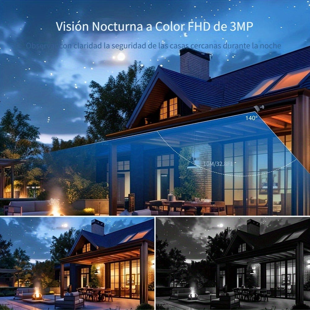 4pcs Cámara de Seguridad Solar LaxiHub, Cámara Inteligente Inalámbrica para Exteriores con Energía Solar, WiFi para Hogar, IP65, Visión Nocturna en Color, Audio Bidireccional, Seguimiento de Movimiento con IA, Control por APP