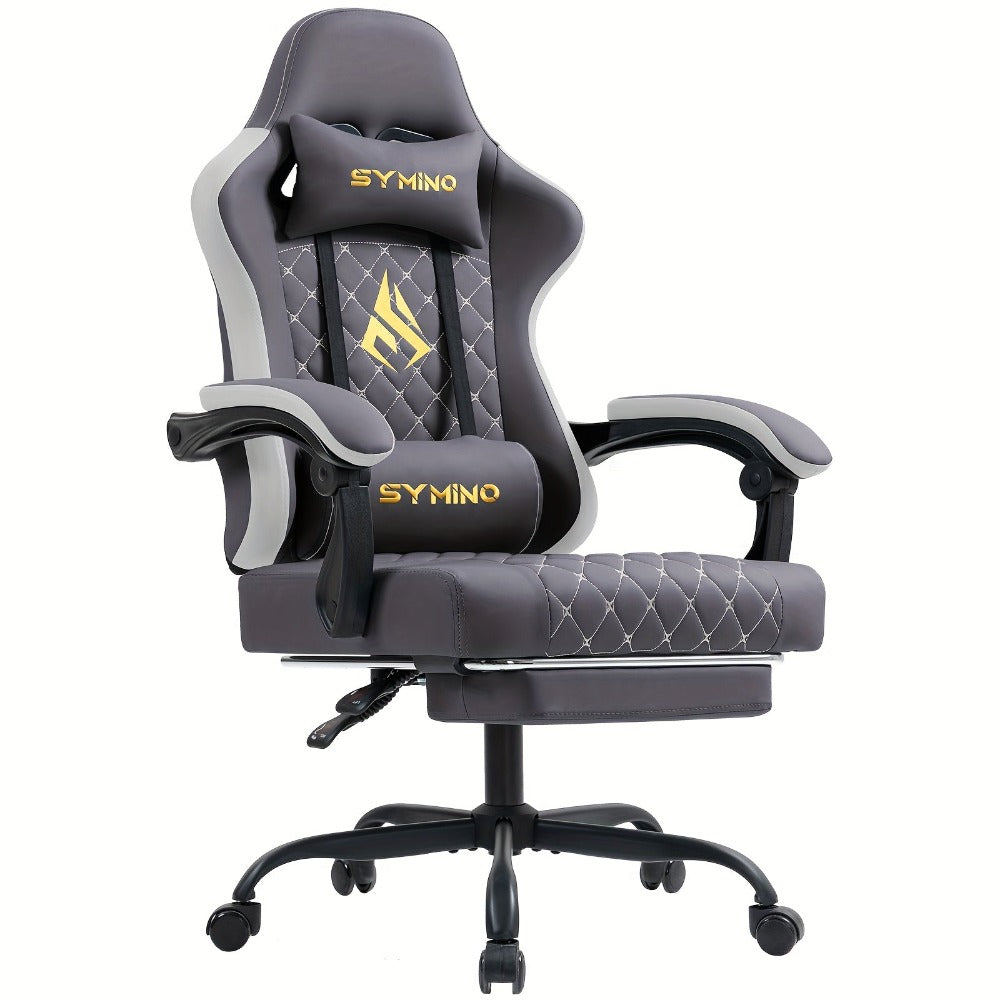 Silla de Oficina con Reposapiés, Silla Ergonómica, Silla Giratoria Ajustable con Soporte Lumbar, Silla de Oficina en Piel PU