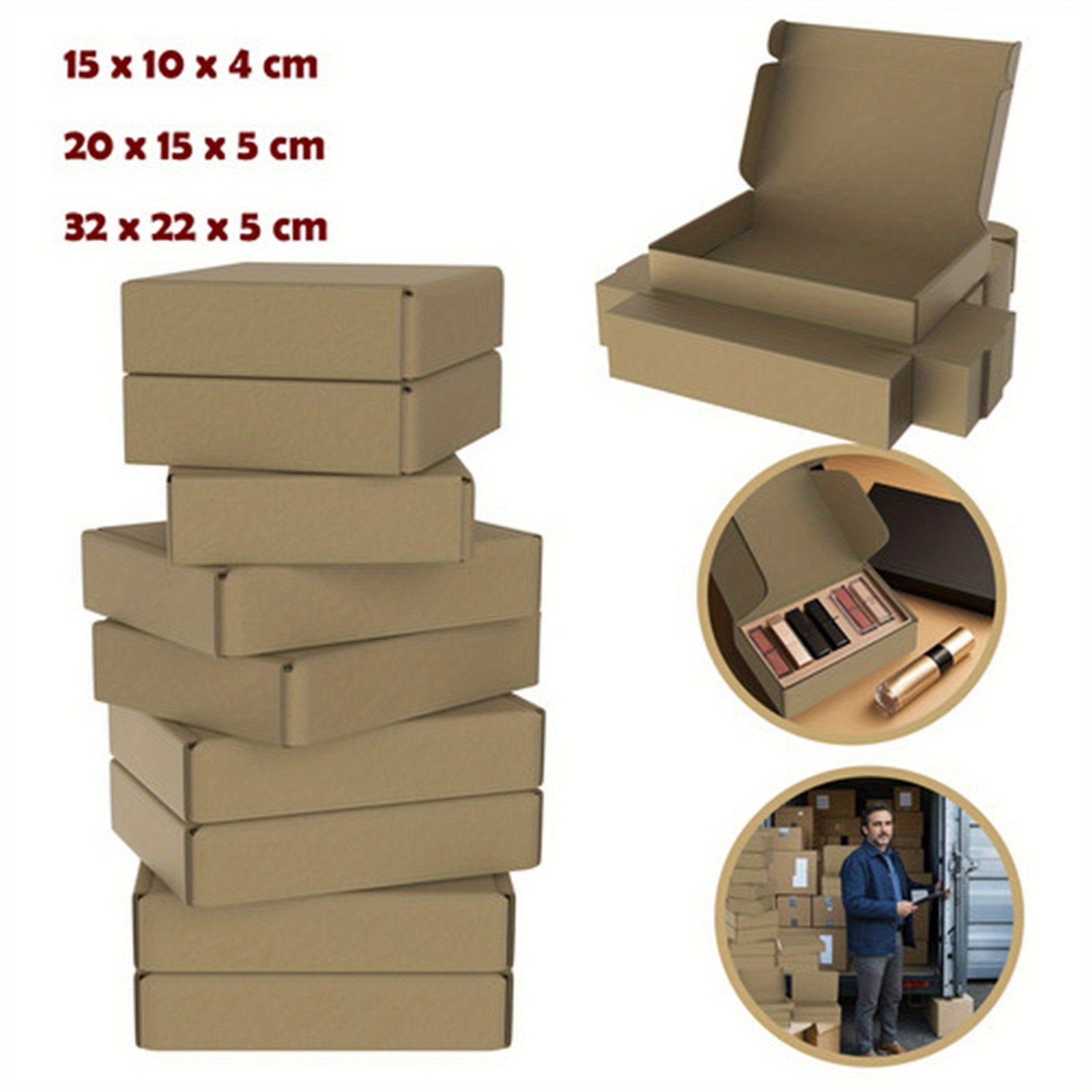 Juego de 20 cajas de regalo marrones hechas de cartón plegable, ideales para el transporte y disponibles en varios tamaños