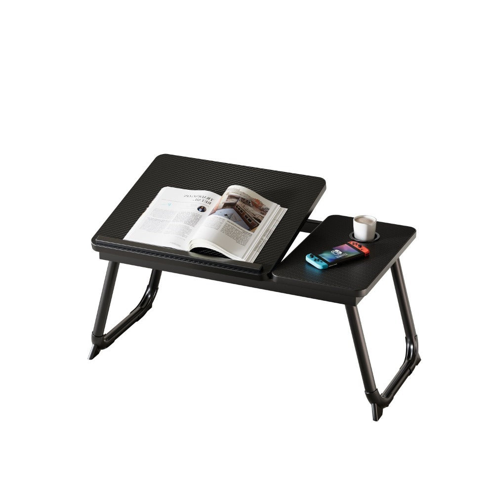 Mesa plegable para cama y sofá con altura ajustable de 5 niveles, bandeja con superficie ajustable y portavasos, mesa pequeña multifunción para ordenador, libros, trabajo y estudio en casa (56x32x25cm)