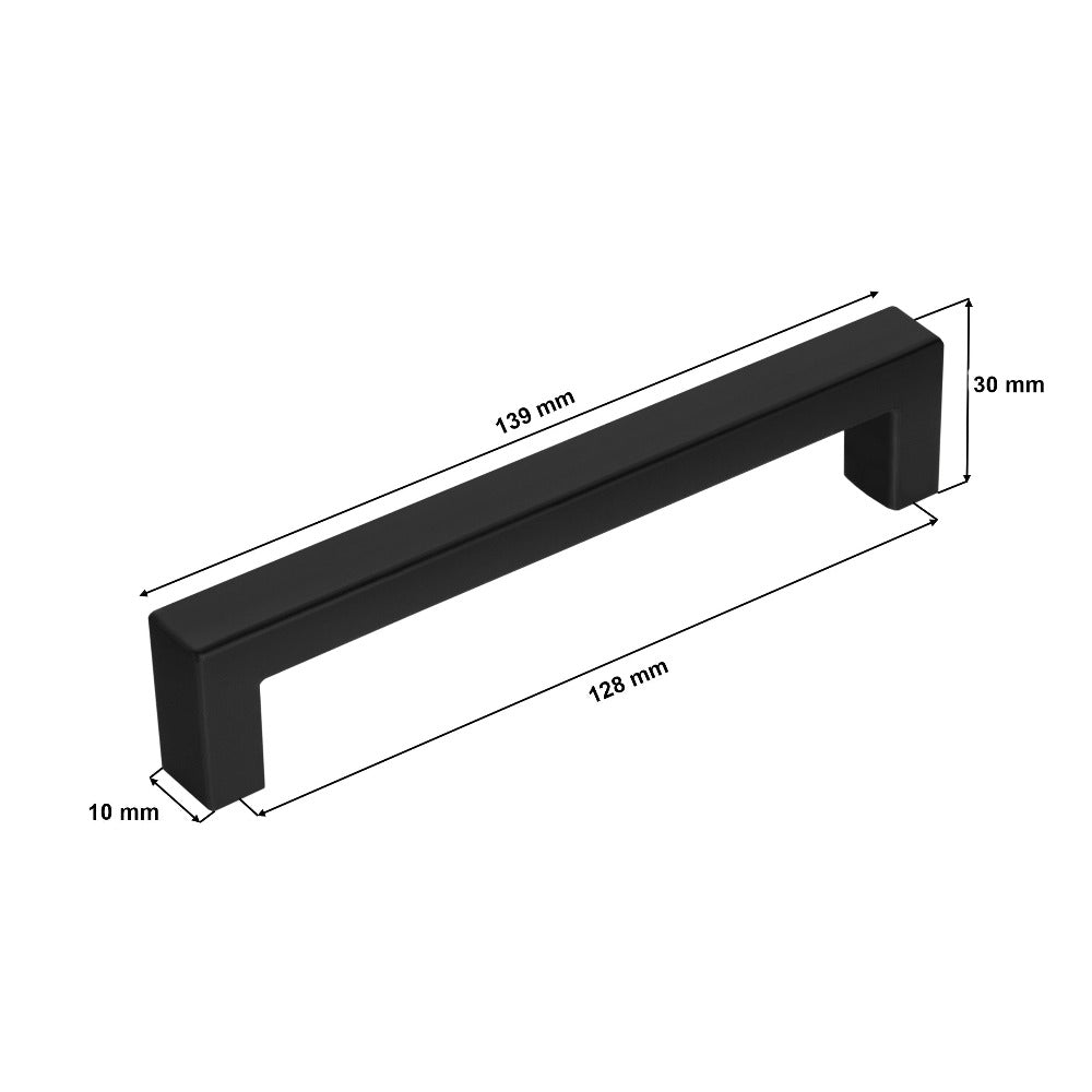Juego de 10 Tiradores Negros Mate para Muebles, Diseño Cuadrado, Distancia de Agujeros de 128 mm, 160 mm, Modernos y Estéticos para Gabinetes y Cajones, Ideal para Cocina, Baño y Sala – Incluye Tornillos