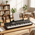 Piano electrónico de 61 teclas, piano ideal para principiantes, piano electrónico portátil, con 16 tonos, 8 efectos de sonido de percusión, 10 ritmos, 6 demostraciones, altavoces incorporados, sonido de alta calidad, es la mejor opción para entusiastas de