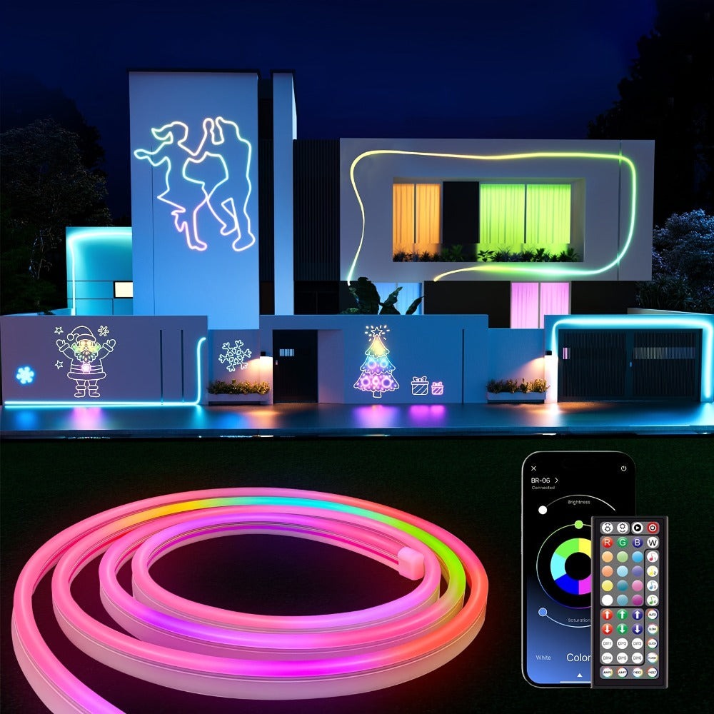 Tira de Luz LED RGB Neon de 30m/20m/15m/10m/5m con Sincronización Musical, Tira Flexible de 24V con Aplicación y Control Remoto, Tira de Luz Exterior IP"67", Ideal para Dormitorio, Habitación y Decoración Exterior