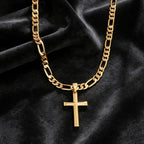 Collar con colgante para hombre de plata 925, cadena Figaro minimalista chapada en oro de 18K con colgante de cruz 3D, regalo perfecto para él, regalo para el Día del Padre, en caja de regalo