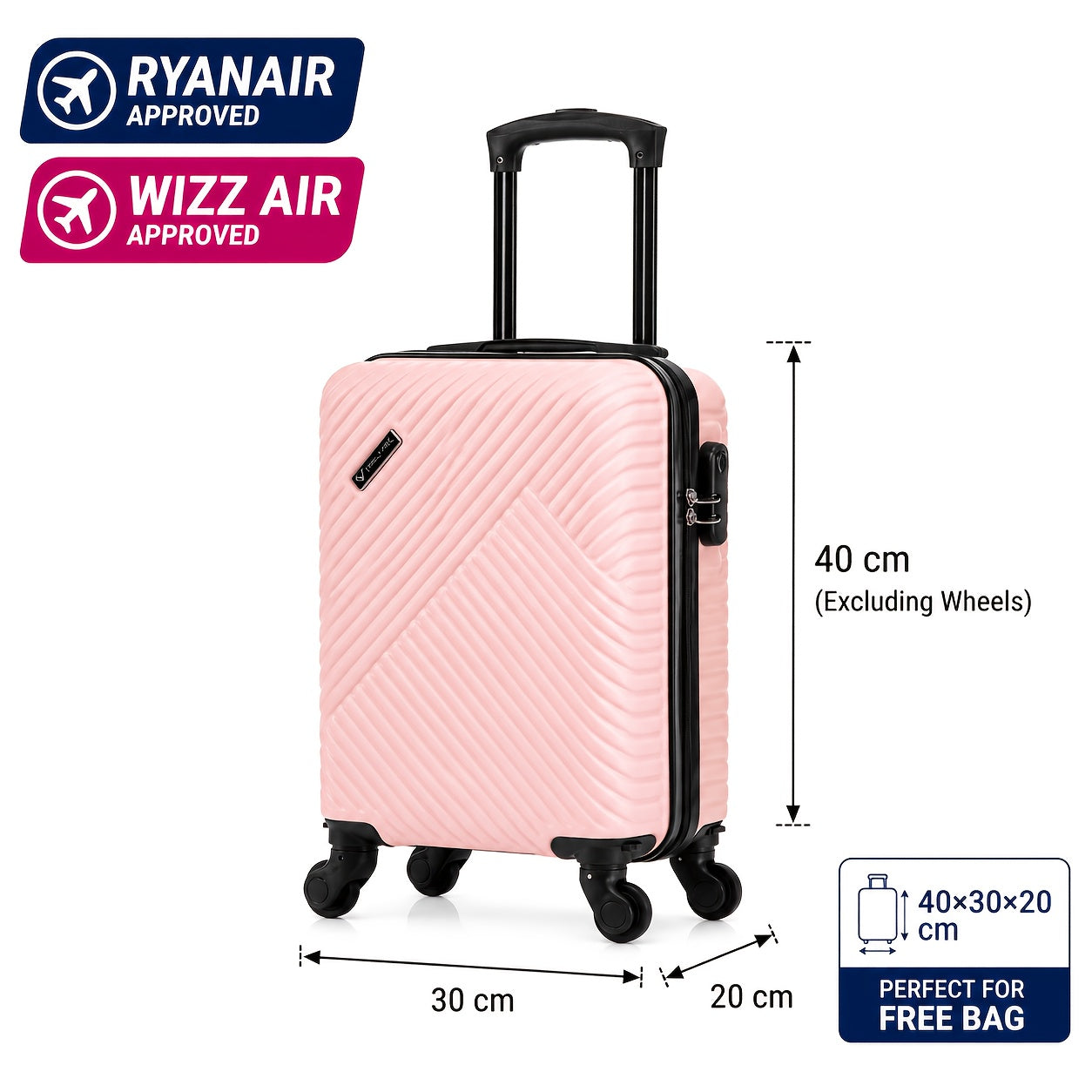 Ryanair, Aerolínea Bajita, Regulaciones de la UE 40X30X20Cm Mini Maleta Fresca y Sencilla, con Ruedas Desmontables, Pasador Telescópico, Ruedas Giratorias de 360 Grados de Spring Airlines, Cerradura de Combinación, Maleta de Embarkación, Esencial para Via