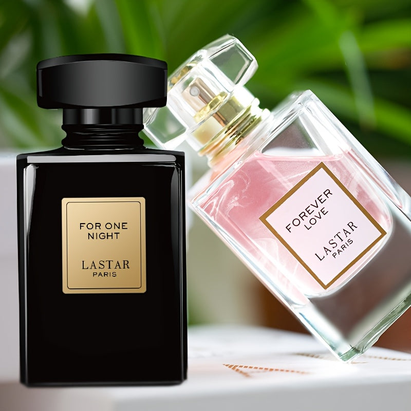 LASTAR Juego de 2 botellas de Eau de Parfum para mujer, 55 ml de perfume Shimmy Pink con delicado aroma floral, 55 ml de elegante botella negra con aroma  y especiado, fragancia de larga duración, regalos de Navidad/Año Nuevo (paquete de 2)