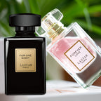 LASTAR Juego de 2 botellas de Eau de Parfum para mujer, 55 ml de perfume Shimmy Pink con delicado aroma floral, 55 ml de elegante botella negra con aroma  y especiado, fragancia de larga duración, regalos de Navidad/Año Nuevo (paquete de 2)