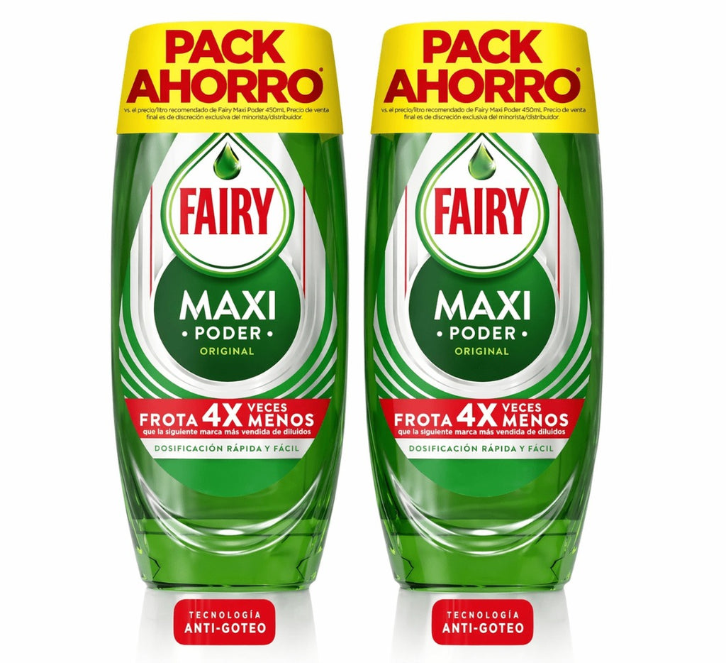 VORTEX FAIRY Maxi Poder Líquido Lavavajillas 2 x 450ml PACK AHORRO, Limpieza Fácil sin Esfuerzo Incluso En Las Sartenes y Ollas Más Grasientas