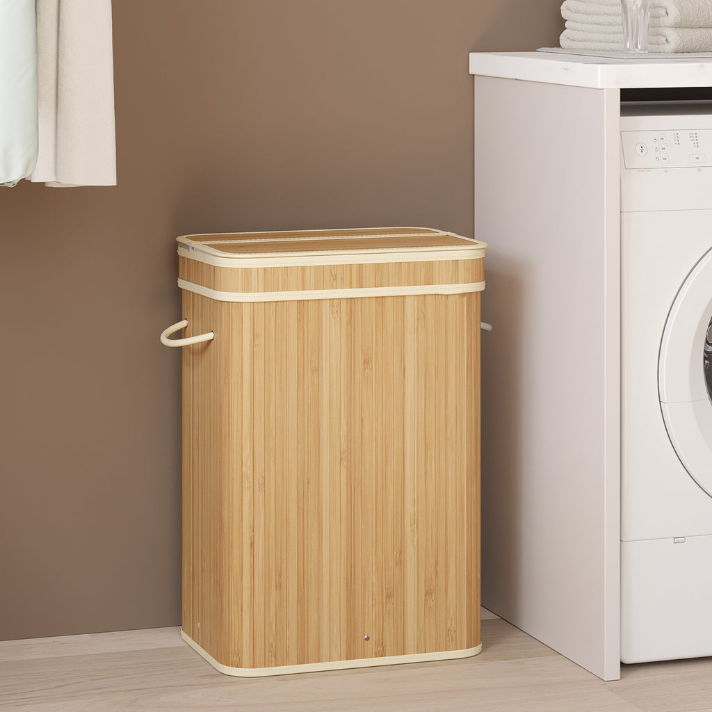 Cesto Ropa Sucia con Tapa, Cesta Ropa Sucia de Bambú, Bolsa Interior Extraíble y Lavable a Máquina, con Asas, 72 L, para Lavandería, Dormitorio, Sala de Estar
