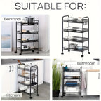 Estante de Cocina Multifuncional de Metal de Tres/Cuatro Niveles con Ruedas, Estante de Almacenamiento de Alta Resistencia, Adecuado para Garaje y Cocina, Gran Capacidad, Fácil de Montar, Estante y Gabinete de Cocina, Estante Práctico, Ideal para Cocina y