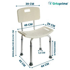 Silla de Ducha Antideslizante con Respaldo Extraíble - Asiento Ergonómico Ajustable y Ligero, Estructura de Aluminio Ligera y Asiento de PVC Antideslizante e Hipoalergénico, Adaptable como Silla o Taburete, Estabilidad, Seguridad y Confort Durante el Baño