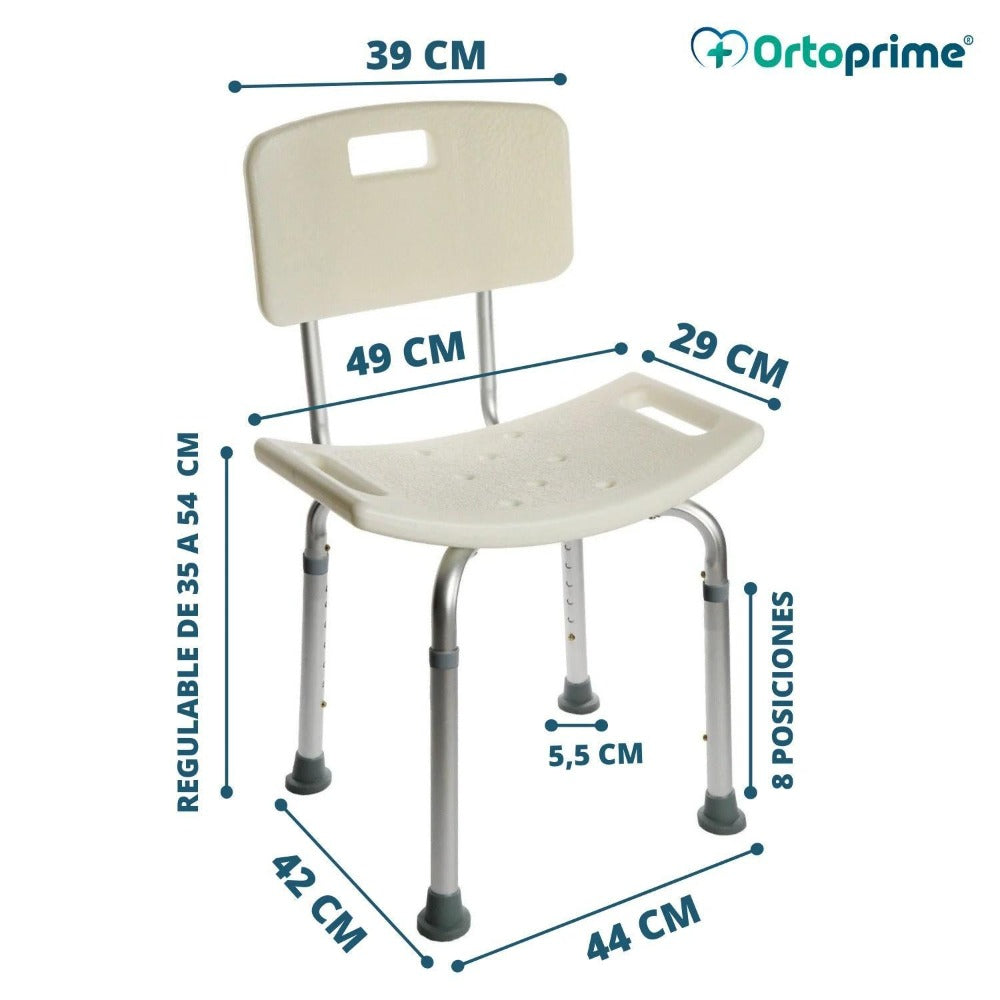 Silla de Ducha Antideslizante con Respaldo Extraíble - Asiento Ergonómico Ajustable y Ligero, Estructura de Aluminio Ligera y Asiento de PVC Antideslizante e Hipoalergénico, Adaptable como Silla o Taburete, Estabilidad, Seguridad y Confort Durante el Baño