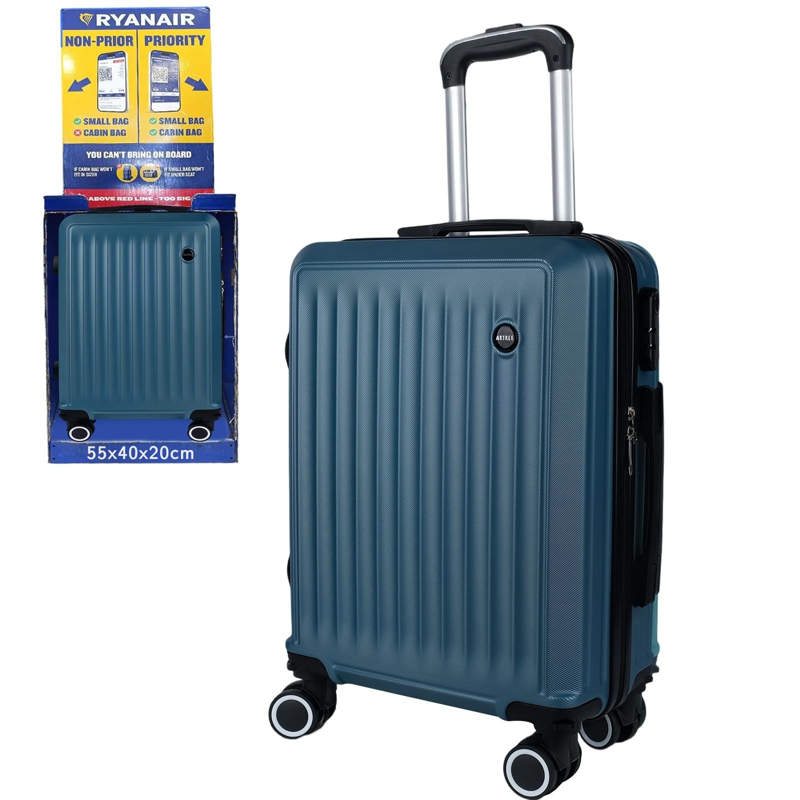 Maleta De Cabina Exclusiva Para Vuelos Europeos, Ideal Para Vacaciones De Verano Y Viajes A La Playa. Dimensiones Precisas De 55×40×20 Cm, Diseño Rígido Resistente Con 4 Ruedas Giratorias 360°, Tirador Telescópico Suave Y Cerradura De Seguridad. Ligera Y