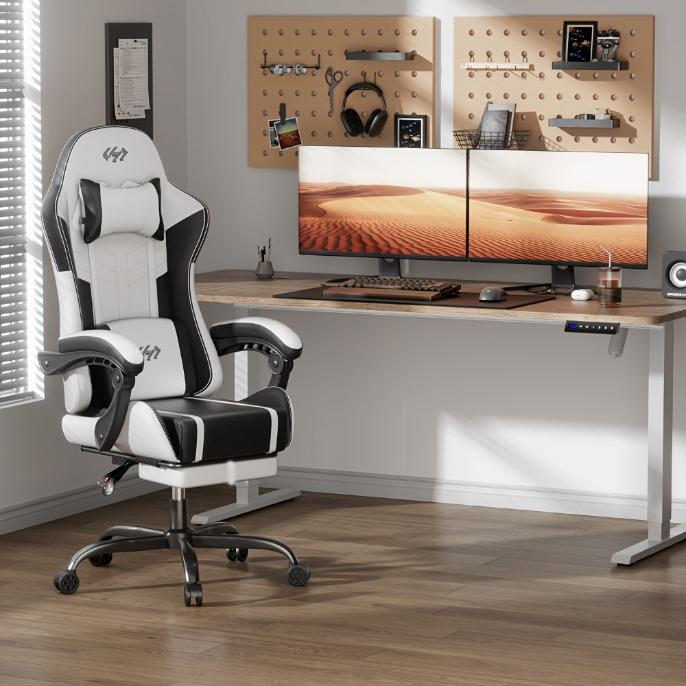 Silla Gaming con Masaje Lumbar Incorporado, Diseño Ergonómico Soporte Lumbar Ajustable y Reposacabezas, Silla de Computadora Giratoria de 360 Grados Reclinable para Oficina, Ideal para Juegos/Trabajo de Larga Duración