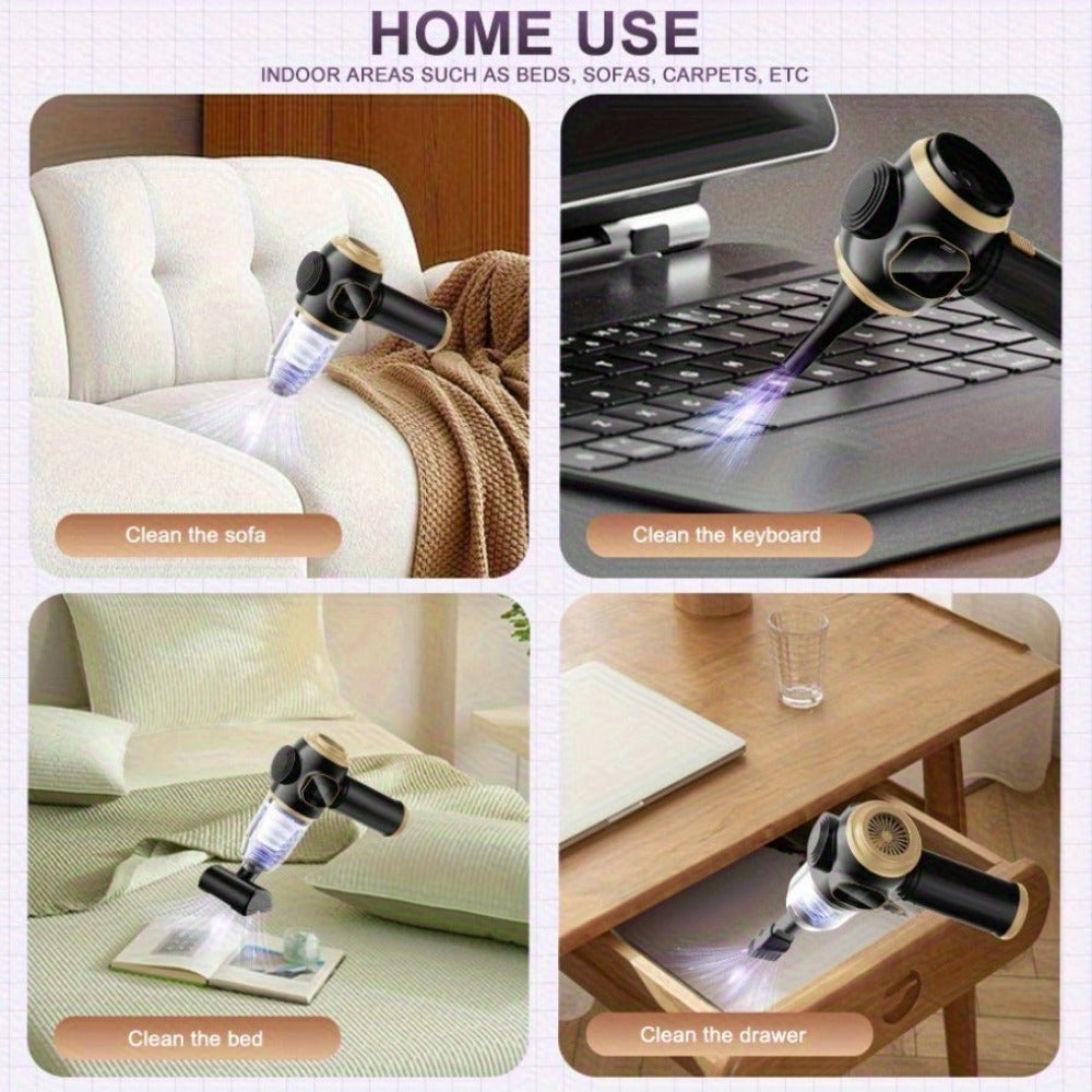 BELIBUY Aspiradora de Mano 2 en 1, Recargable por USB, Inalámbrica, con Pantalla LED, Herramienta para Ranuras Incluida, Accesorio de Cepillo, Múltiples Boquillas, Fuerte Succión de 8Kpa, Limpieza del Hogar, Desempolvado de Coches