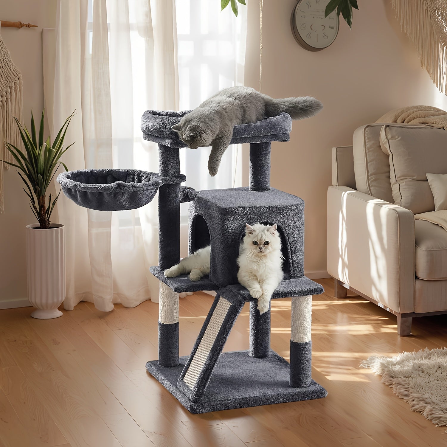 Rascador para gatos | Torre Pequeña para Gatos Feandrea - Diseño Multinivel con Perchas Ampliadas, Postes Rascadores, Rampas y Plataformas