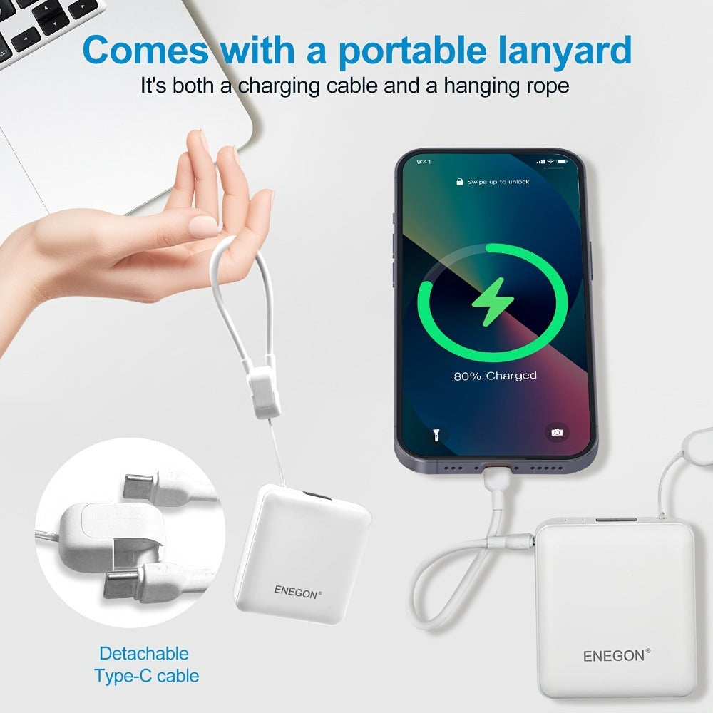 Banco de energía mini ultracompacto de 22.5W y 10000mAh con cable USB-C incorporado, cargador portátil con pantalla digital LED, paquete de batería de carga rápida para iPhone 16/15/14/13 Pro/Samsung/teléfono Android, batería externa de respaldo de tamaño