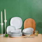 Juego de platos de 18 piezas con 6 platos de cena/plato de sopa/plato de postre, juego de vajilla de porcelana blanca gris claro para 6 personas