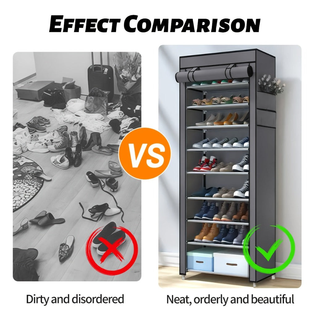 Organizador de Zapatos Resistente con Fácil Montaje - Construcción Robusta de Metal/Plástico, Diseño Vertical que Ahorra Espacio, Capacidad para 27-35 Pares (Tacones Altos, Botas, Zapatillas) - Zapatero Independiente para Entrada, Armario, Apartamento - N