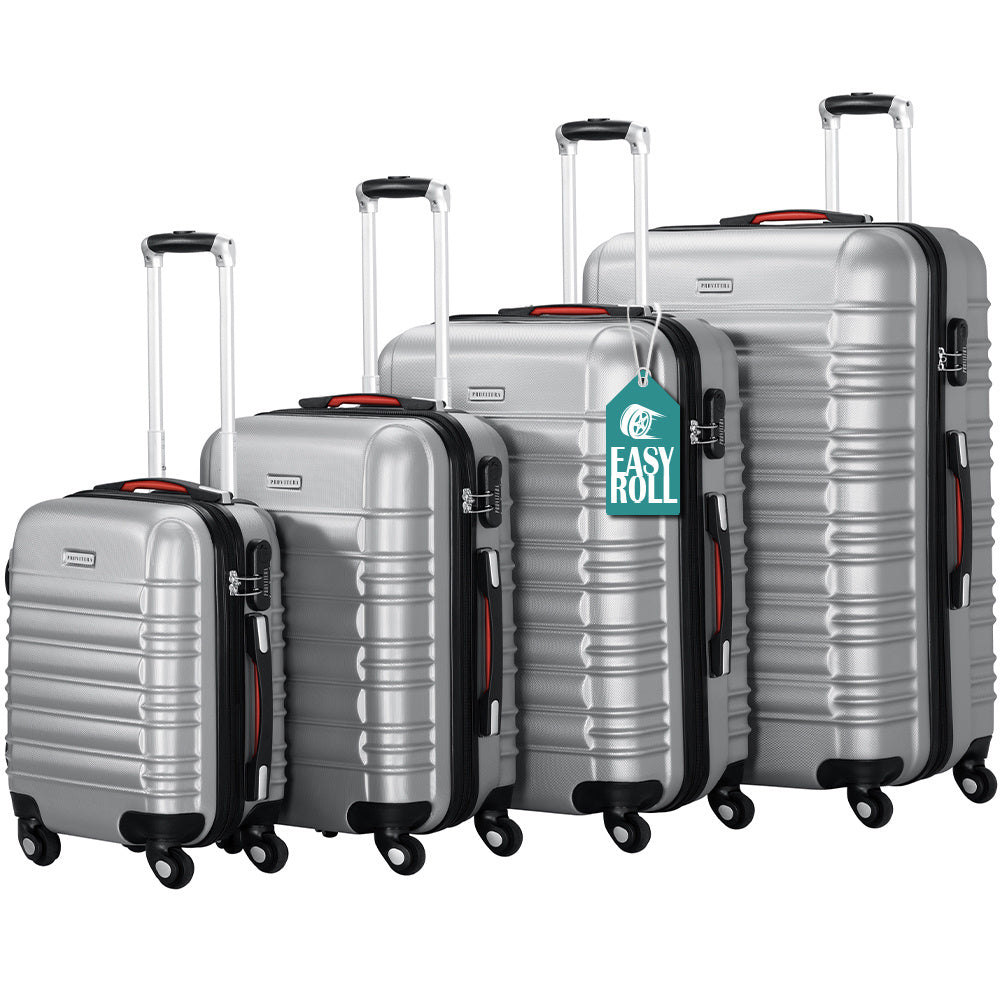 Conjunto PROVITERA de 4 Maletas Rígidas de ABS, Maleta Rígida S-M-L-XL con Asa Telescópica de Gel y 4 Ruedas de Rodadura Fácil, Trolley Ligero y Resistente al Viaje, Equipaje de Mano con Cerradura de Código, Mangos de Gel Ergonómicos, Ruedas Giratorias de