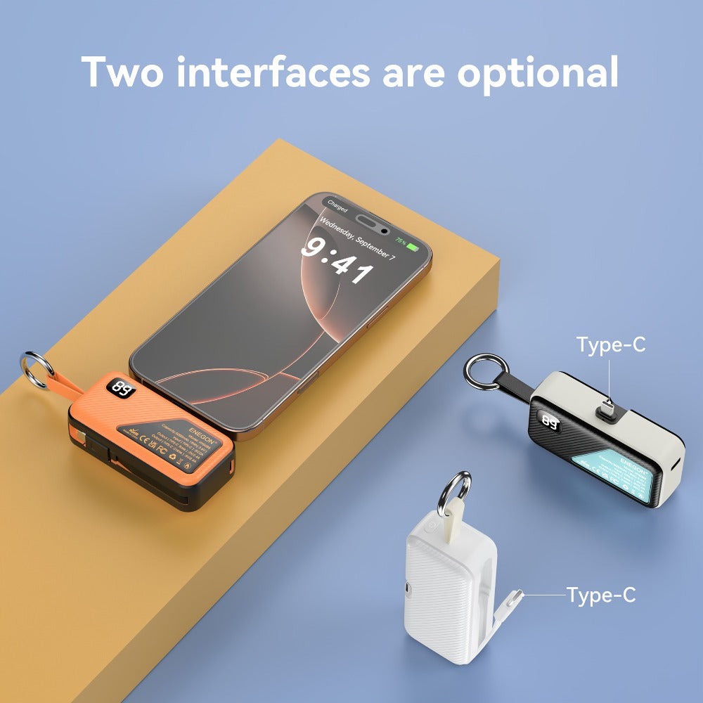 Paquete de 2 bancos de energía portátiles ultracompactos y ligeros de 5000mAh con carga súper rápida de 12W, puertos versátiles USB-C y Tipo-C plegables, ideales para iPhone 15/14/13/12 Pro Max, dispositivos Samsung, iPads, que sirven como baterías de res