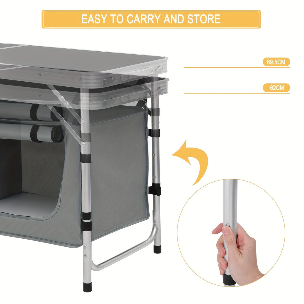 1 pieza Mesa de exterior, mueble de exterior para acampar, equipo de senderismo, mesa de camping, mesa plegable, gabinete de camping plegable, mesa de camping con altura ajustable, espacio de almacenamiento, mueble de camping para exteriores, mesa plegabl