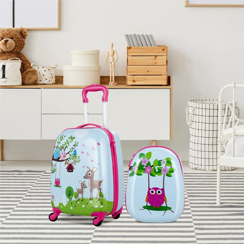 Juego de Equipaje para Niños de 2 Piezas: Maleta con Ruedas de Plástico + Mochila, Maleta de Viaje de Carcasa Dura para Niños y Niñas (12"+16")