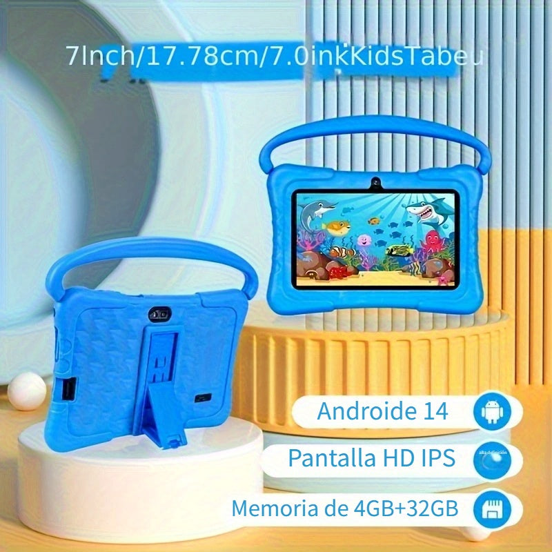 Tabletas Android | Tableta ITMEIPC Android 14 de 7 pulgadas con funda protectora, cubierta a prueba de golpes - Azul/Rosa 4GB (2GB + 2GB