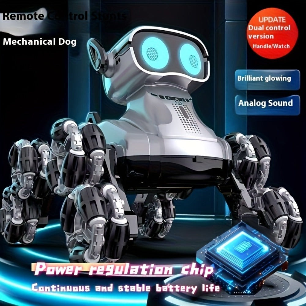 Robot Perro Espacial Mecánico más Nuevo de 2025 con Control Remoto y Tracción en 8 Ruedas, Apto para Fiestas, Espectáculos de Acrobacias - Juguete de Robot de Plástico Duradero, Mascota Electrónica para Juego al Aire Libre, Construcción Robusta, Acrobacia