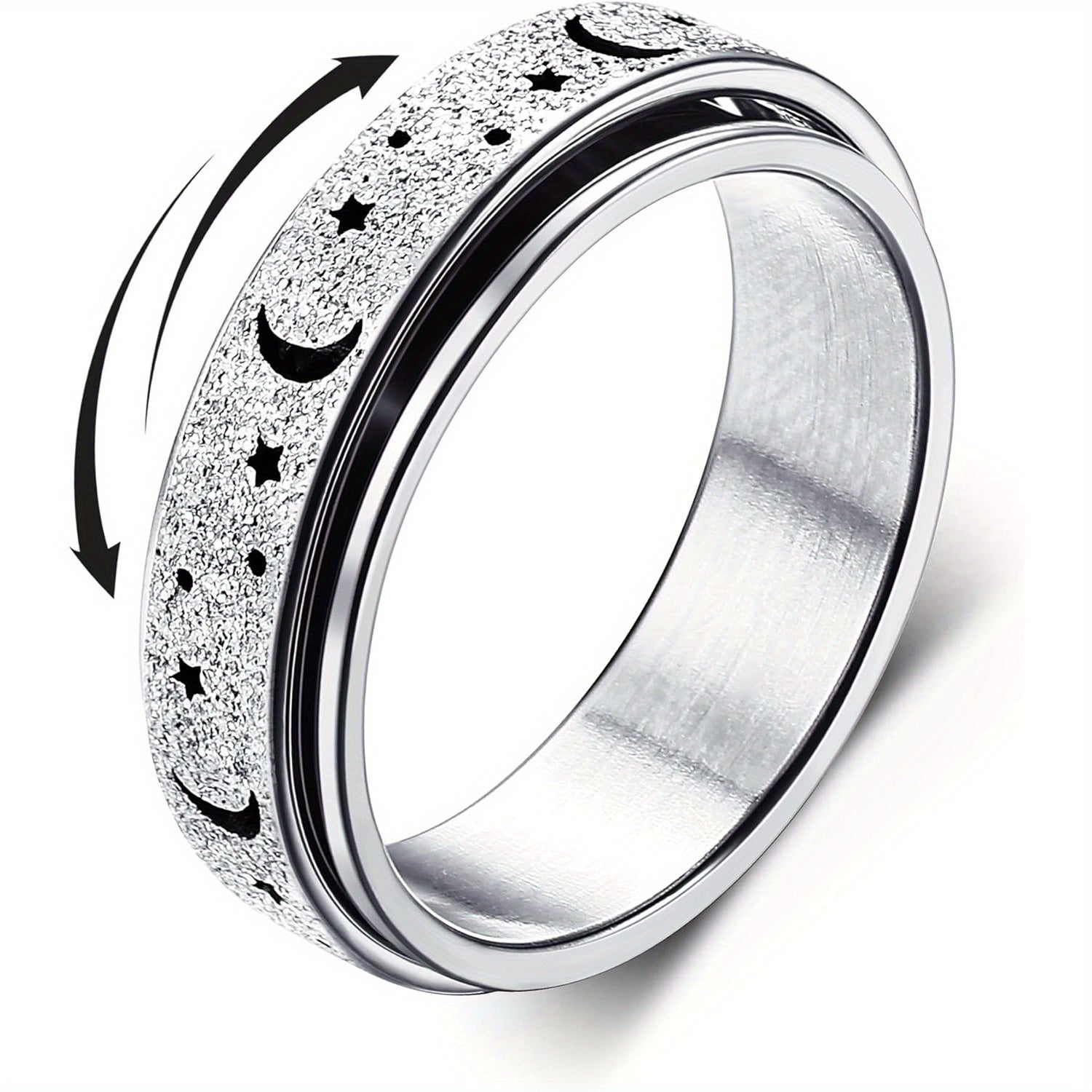 Anillos giratorios para la ansiedad, anillos spinner para el estrés, anillos antiestrés tipo banda para mujeres y hombres, anillos de rodillo de acero inoxidable, anillos de la suerte para preocupaciones, anillos antila ansiedad, tamaño luna y estrella J-