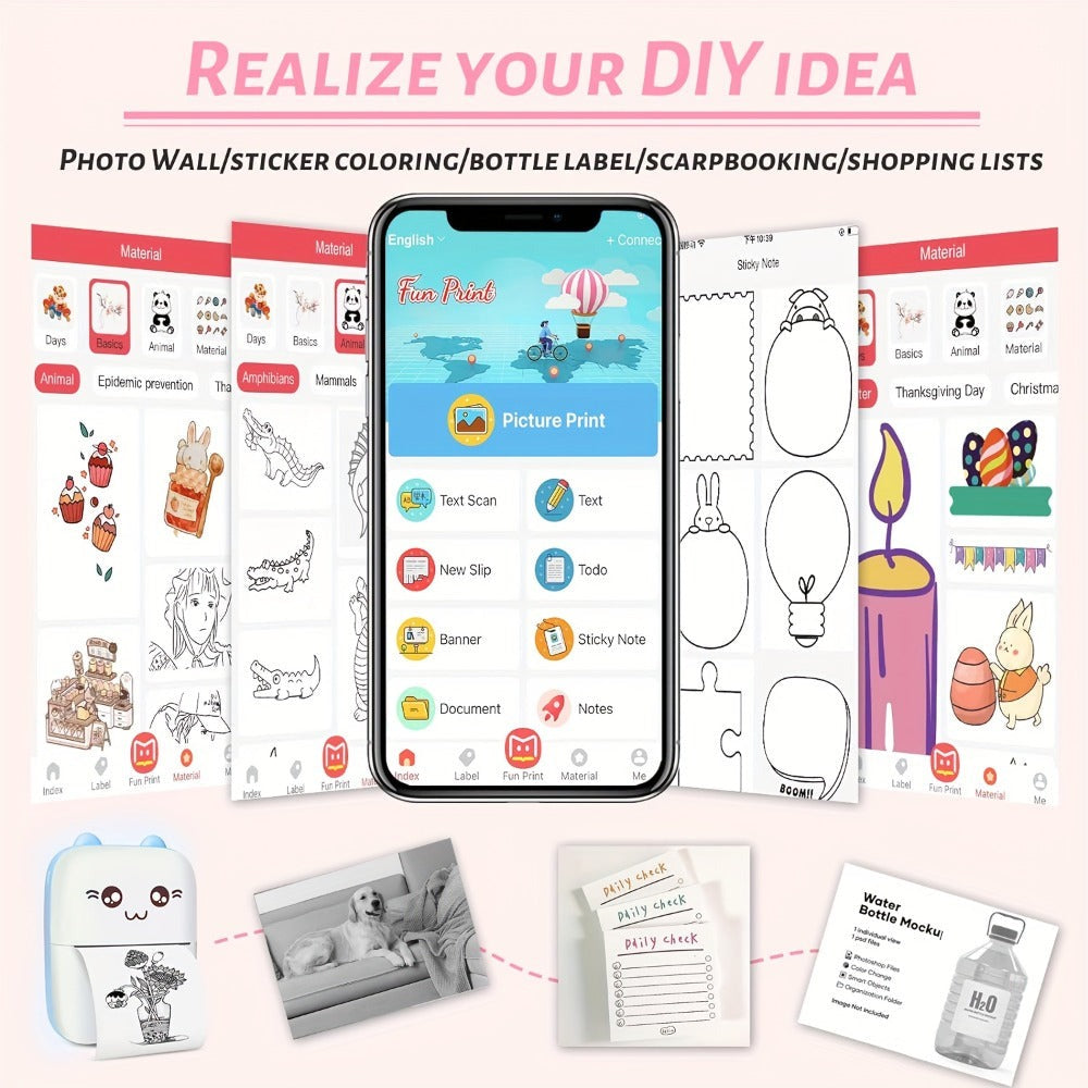 Impresora de Etiquetas Portátil con 15 Rollos de Papel de Impresión, Mini Impresora Inalámbrica Instantánea, Ideal para Imprimir Etiquetas, Recibos, Notas, Manualidades DIY, Compatible con iOS y Android