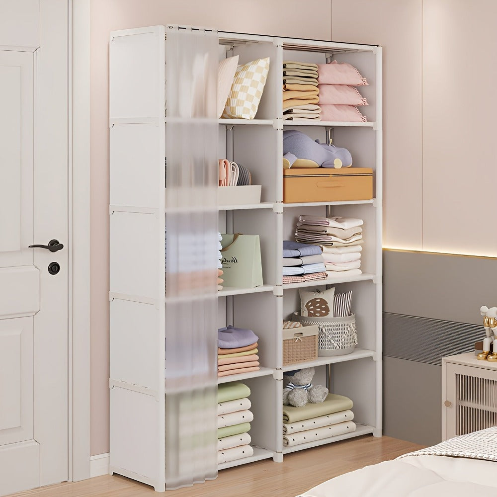 Estante de almacenamiento de 6 niveles y doble fila con cortina organizadora a prueba de polvo para edredones, ropa, mantas, libros y zapatos product image