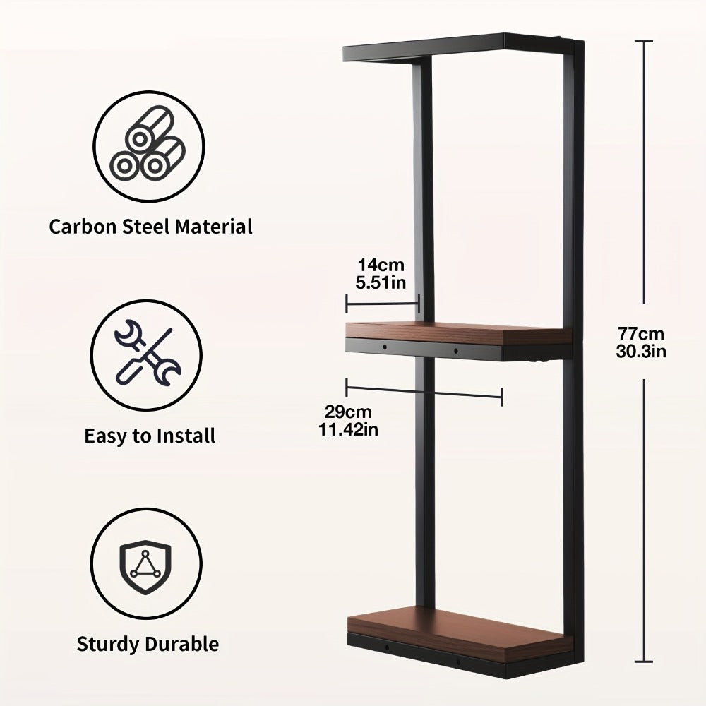 Estante de baño que ahorra espacio - Combo multifuncional de acero/madera, toallero de pared con soporte para artículos esenciales | Almacenamiento compacto para baños pequeños, apartamentos, residencias estudiantiles, toalleros detail imag