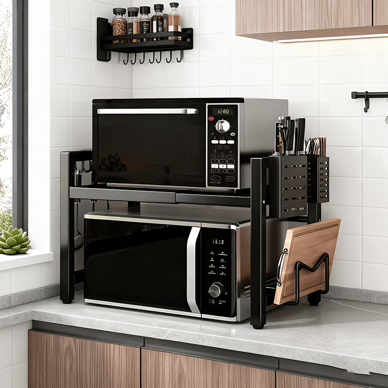 Estante de microondas ajustable de 2 niveles - Organizador resistente que ahorra espacio para cocina/baño, estante de almacenamiento expandible multiusos con diseño abierto de doble capa, estante de pie, estante de pie variant image - produ