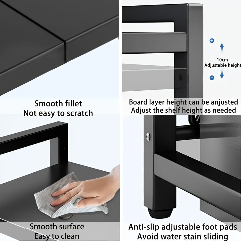 Estante de microondas ajustable de 2 niveles - Organizador resistente que ahorra espacio para cocina/baño, estante de almacenamiento expandible multiusos con diseño abierto de doble capa, estante de pie, estante de pie detail image - detail