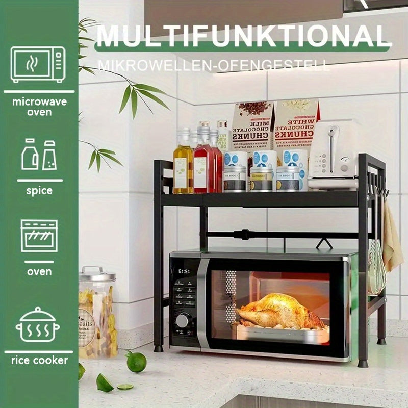 Estante de microondas ajustable y expandible - Estante de encimera de acero al carbono resistente para almacenamiento de cocina, utensilios y organizador de vajilla, ancho ajustable de 40-64 cm, altura ajustable de 32-2 cm - Diseño que ahor