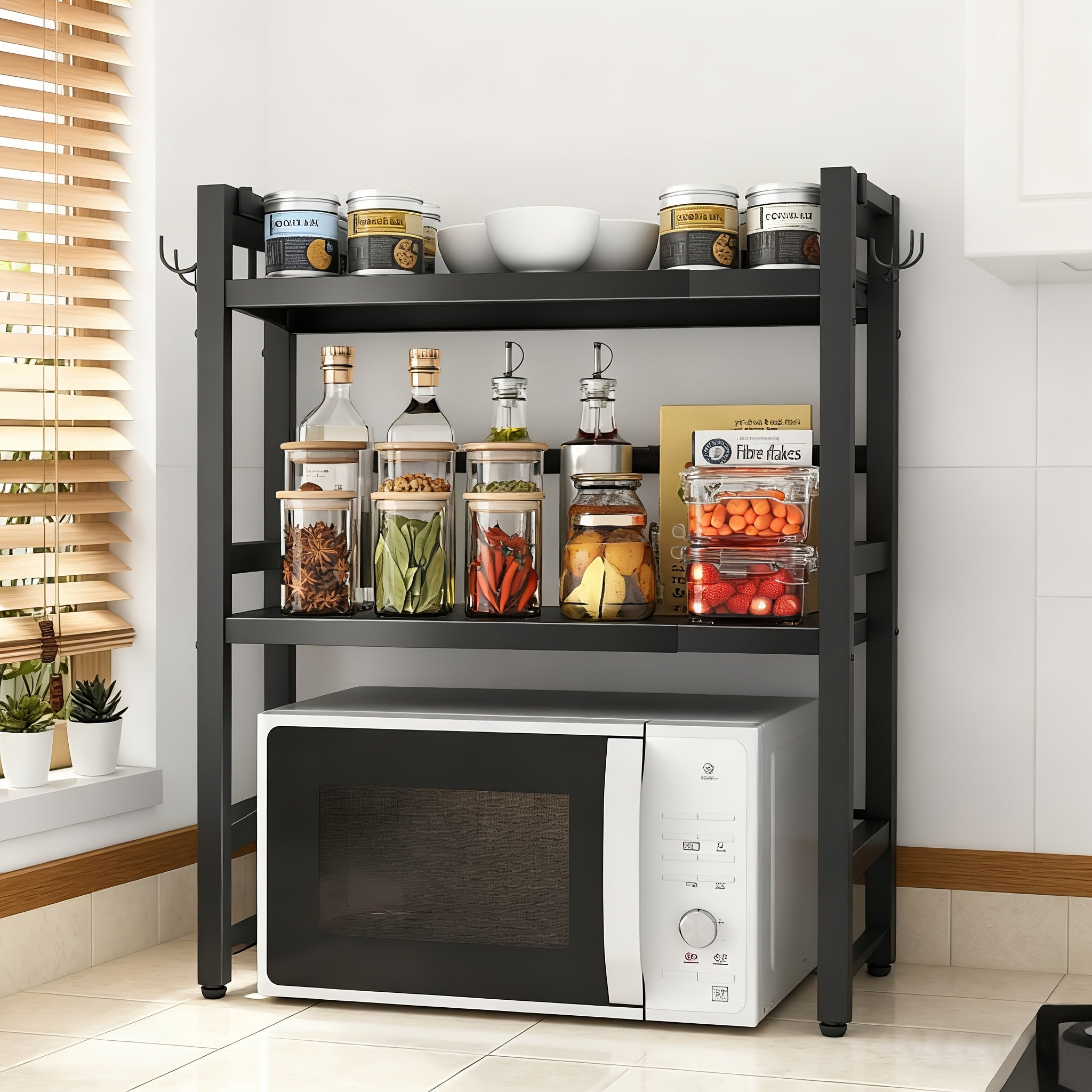 Estante Multifuncional para Microondas de Tres Niveles/Doble Nivel, Organizador de Encimera Ajustable, Soporte para Ollas y Microondas, Extensible y Retráctil, Almacenamiento para Cocina detail image - detail view 4