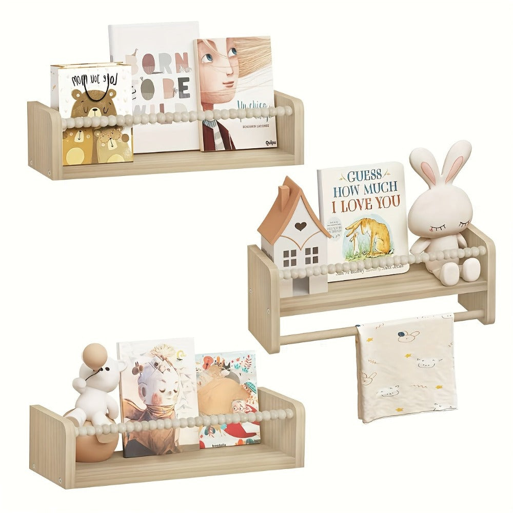 Estantería de Madera Maciza Montada en la Pared de 3 Piezas - Estantes Flotantes Contemporáneos con Múltiples Compartimentos para Libros, Fotos y Plantas - Decoración del Hogar que Ahorra Espacio, Regalo de Cumpleaños Ideal, Estantería para