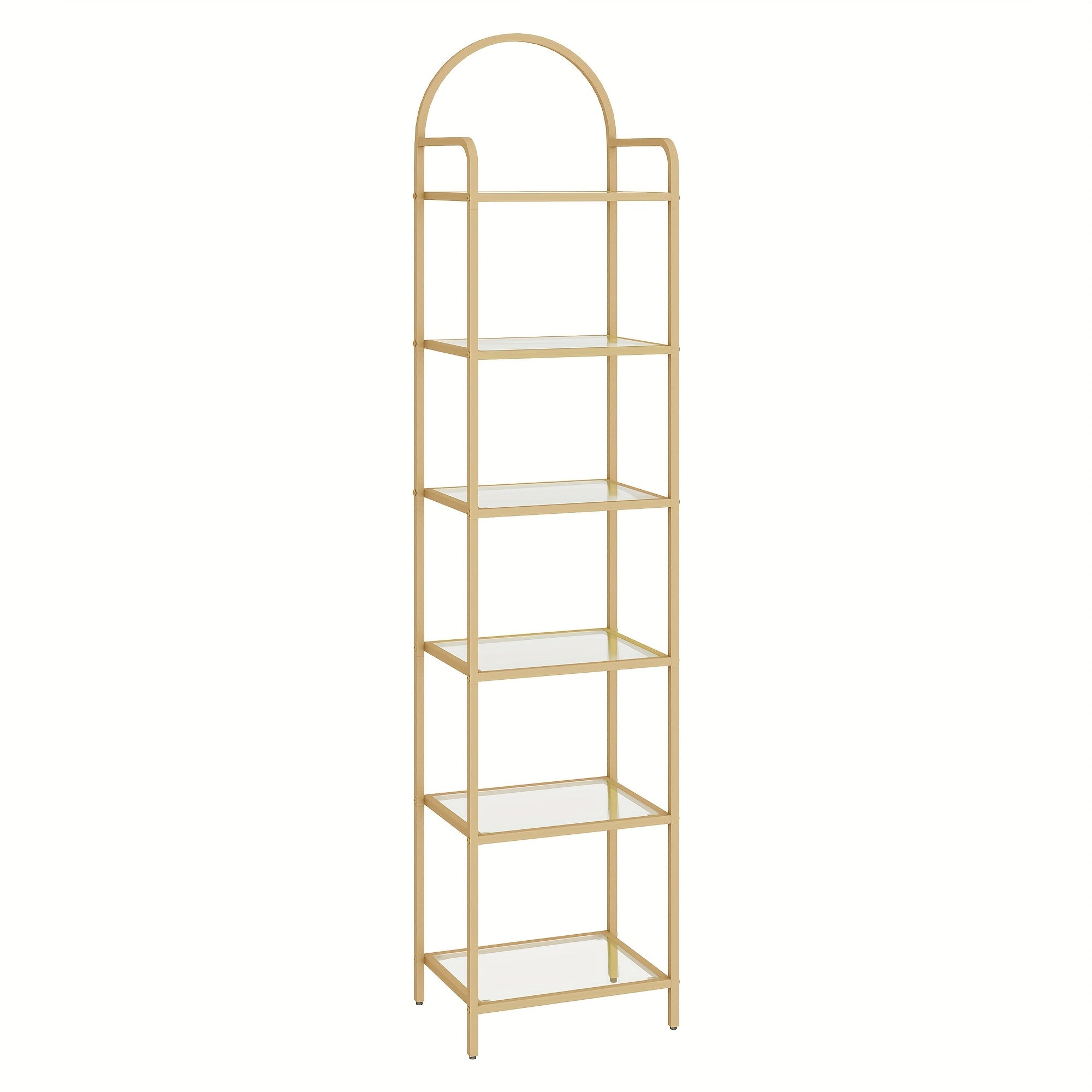 Estantería, Librero de Vidrio Templado, Unidad de Estantería Delgada para Dormitorio, Baño, Oficina en Casa, Estructura de Acero, 6 Estantes Dorados, Estantes variant image