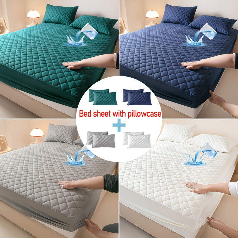 Este es un set de 3 piezas que incluye una funda protectora de colchón ultrasuave e impermeable y una media funda de almohada (el relleno de la almohada no está incluido). Cuenta con un diseño grueso y cálido en un color sólido, lo que lo c