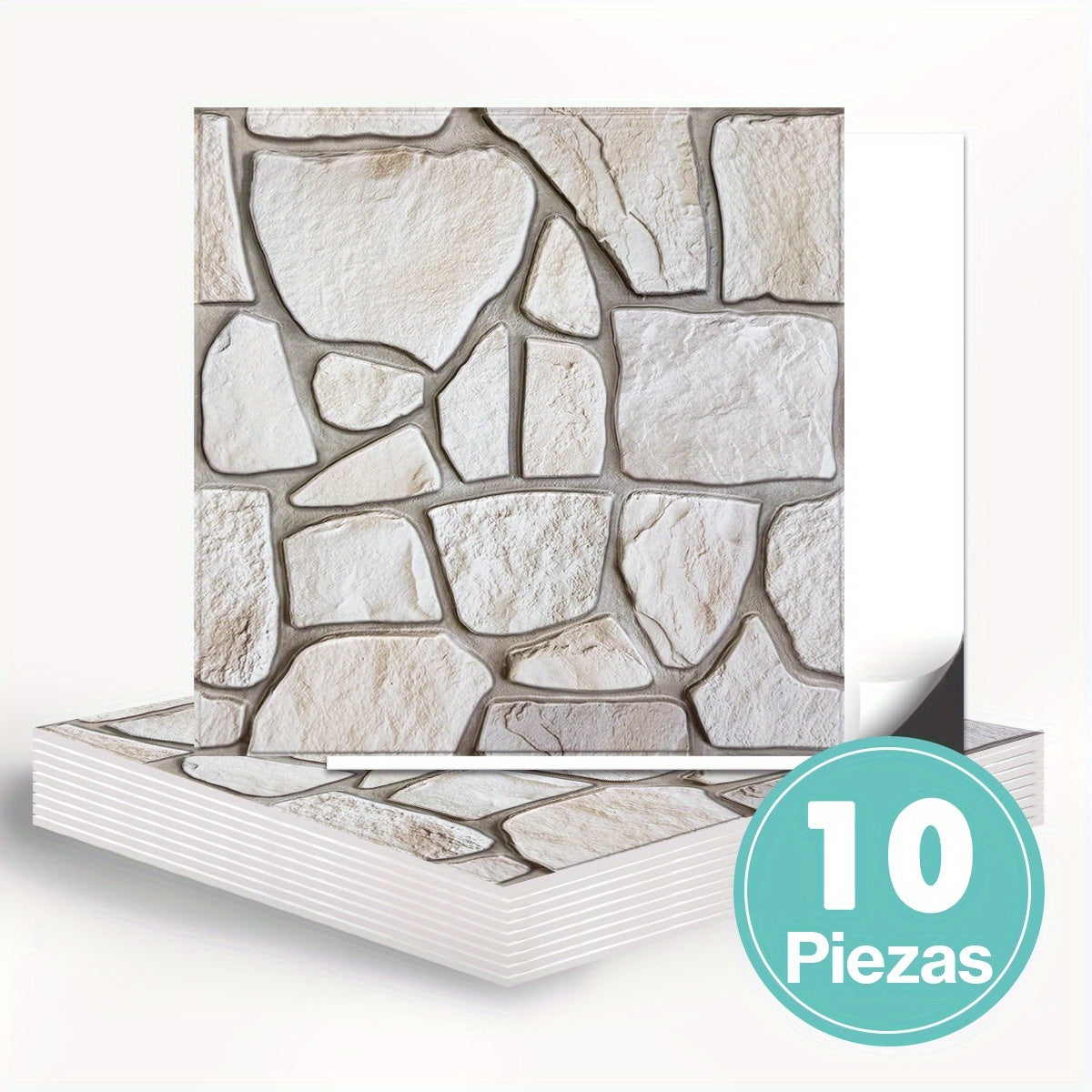 Este paquete incluye diez paneles de pared 3D autoadhesivos con una superficie de PVC tipo piedra, cada uno de 30 por 30 centímetros, diseñados para decorar paredes interiores. variant image - product view 14